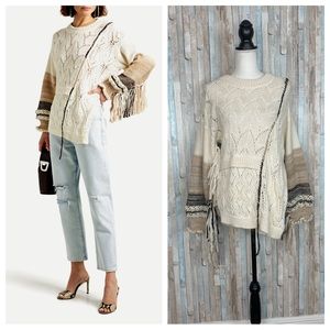 Jonathan Simkhai S Amalia Fringed Patchwork Baby Alpaca Knit Sweater Chunky $595